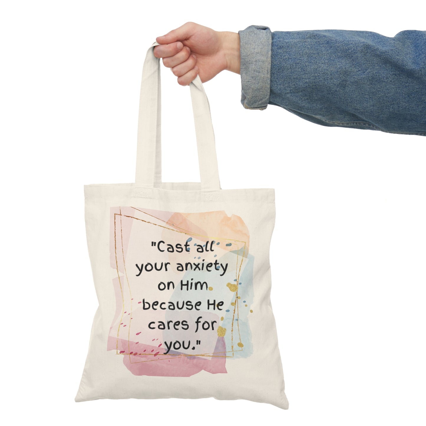 Natural Tote Bag (1 Peter 5:7)