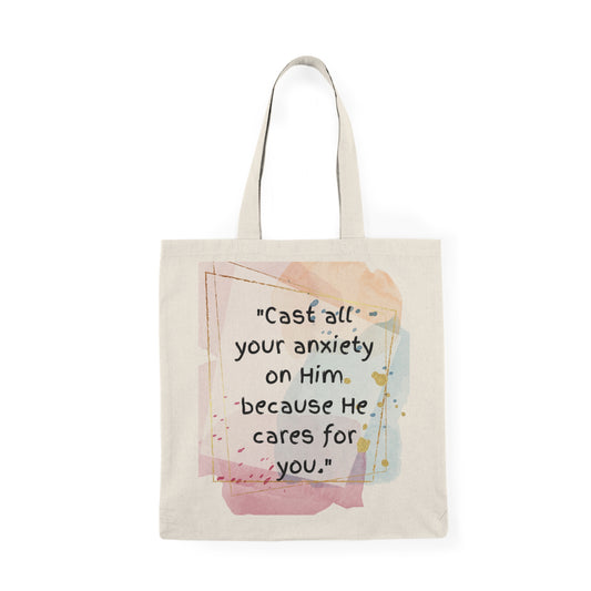 Natural Tote Bag (1 Peter 5:7)