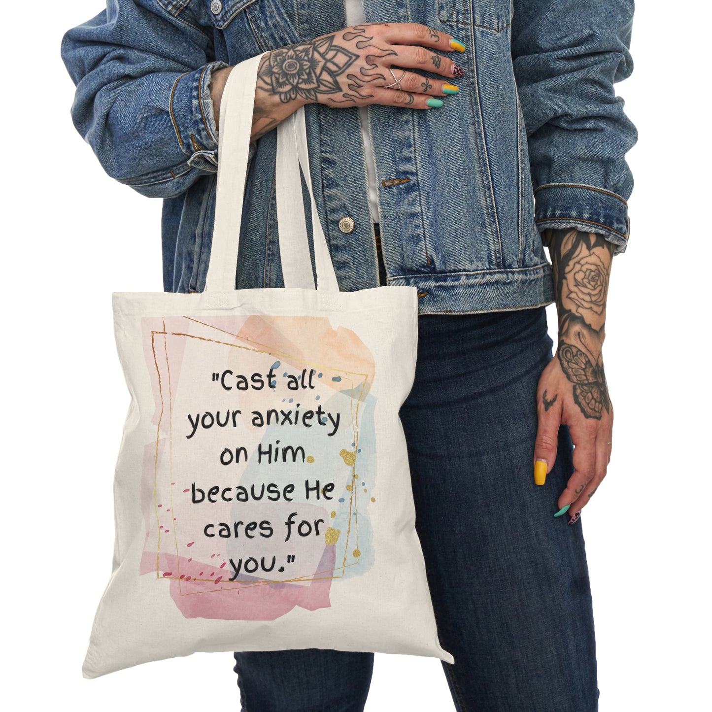 Natural Tote Bag (1 Peter 5:7)